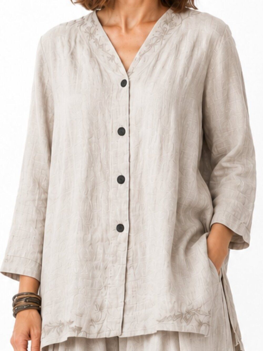 Cold water creek Embroidered Linen Tunic Size Large 100% Linen Lagenlook Boho